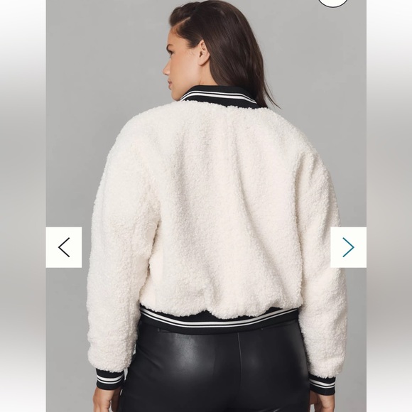 Anthropologie Avec Les Filles Sherpa Fleece Varsity Bomber Jacket NWOT - Picture 3 of 13